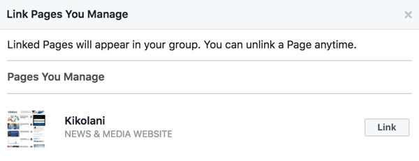 Povežite svoju Facebook stranicu sa svojom grupom.