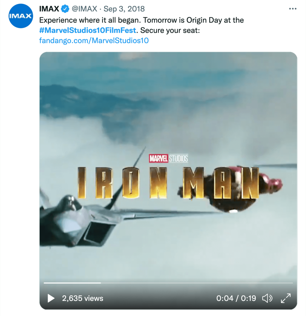 slika IMAX tweeta o desetogodišnjem filmskom festivalu Marvel Studios