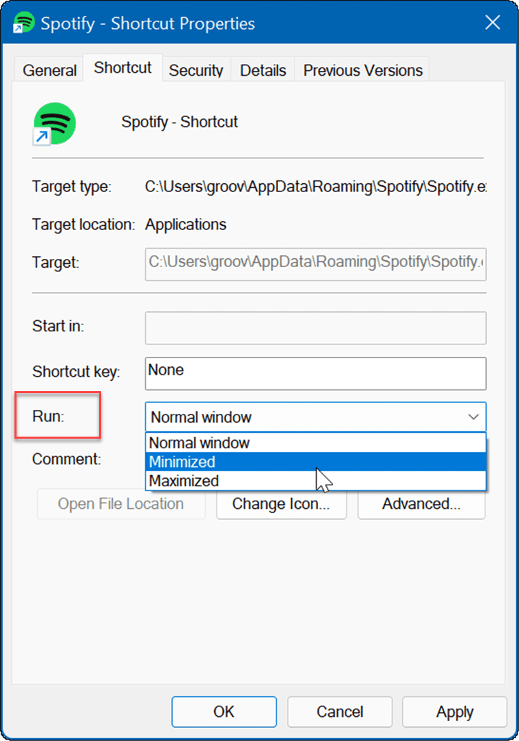svojstva prečaca pokreću aplikacije tijekom pokretanja na Windows 11