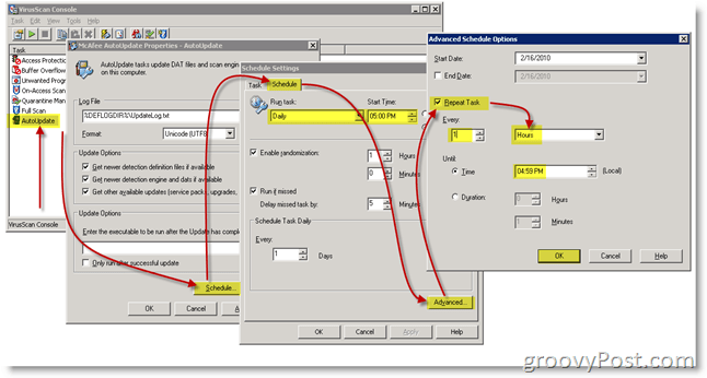 Konfigurirajte McAfee VirusScan da provjerava postoje li ažuriranja svakih sat vremena