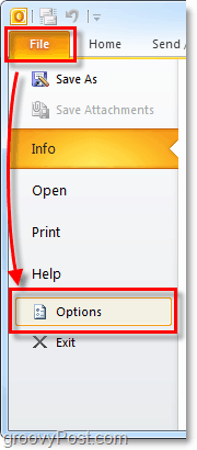 otvori mogućnosti programa Outlook 2010