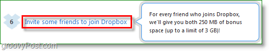 Snimka zaslona Dropbox -učiti prostor pozivom prijatelja