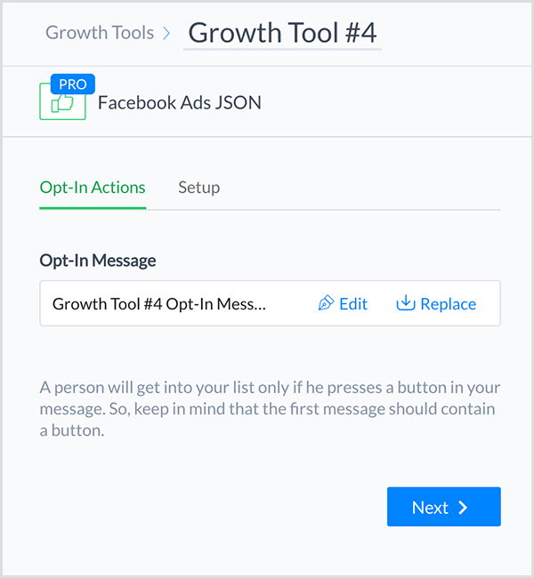Molly Pittman kaže da vam ManyChat Facebook Ads JSON Growth Tool omogućuje povezivanje Facebook oglasa s vašim chatbotom.