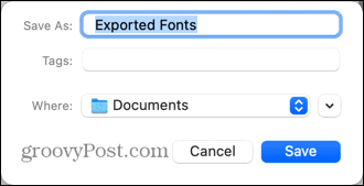 lokacija izvezenih fontova za mac