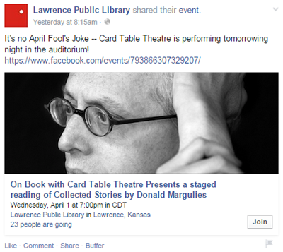 Lawrence javna knjižnica događaj facebook post