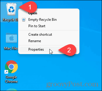 Dobijte svojstva korpe za smeće pomoću ikone na radnoj površini u sustavu Windows 11