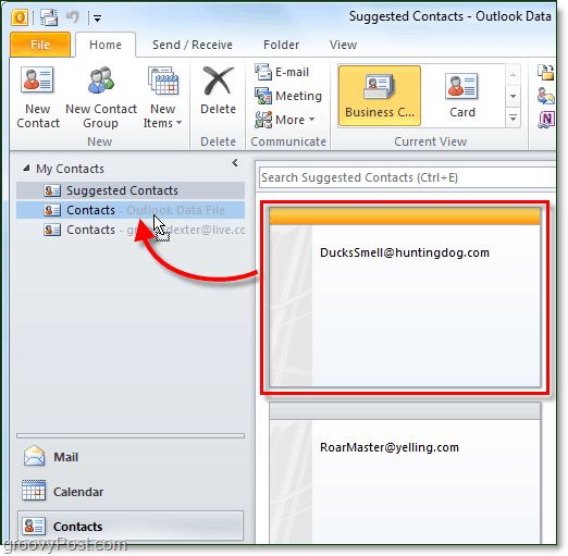 spremite predložene kontakte u programu Outlook 2010