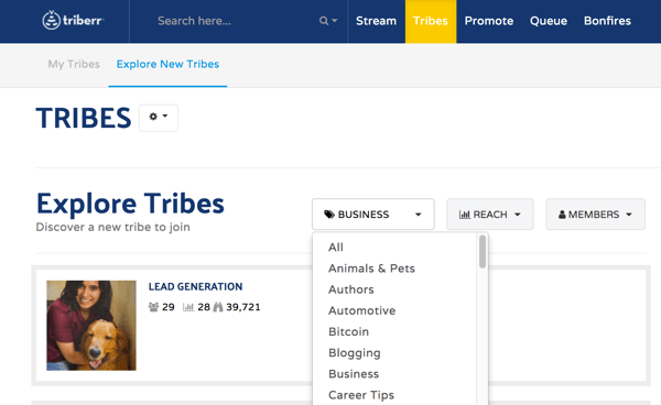 Idite na karticu Plemena da biste potražili plemena koja će se pridružiti na Triberru.