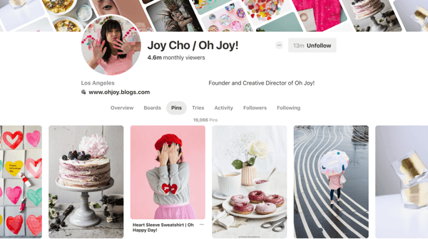 Savjeti o tome kako poboljšati doseg svog Pinteresta, primjer 6, primjer pinova Joy Cho