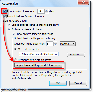 omogući automatsko arhiviranje za sve Outlook 2010 e-poruke