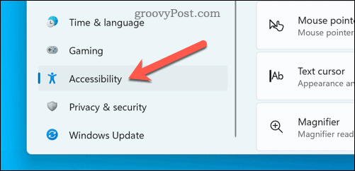 Otvorite izbornik pristupačnosti u sustavu Windows 11
