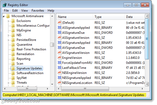 pronaći ispravni ključ registra u sustavu Windows 7 regedit