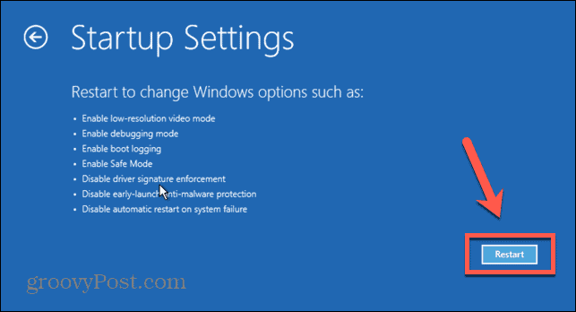 postavke pokretanja sustava Windows 11 restart