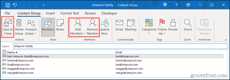Uredite grupu kontakata u programu Outlook