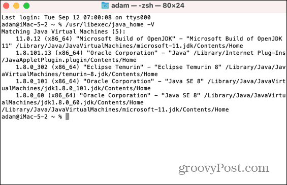 mac popis instaliranih java jdks