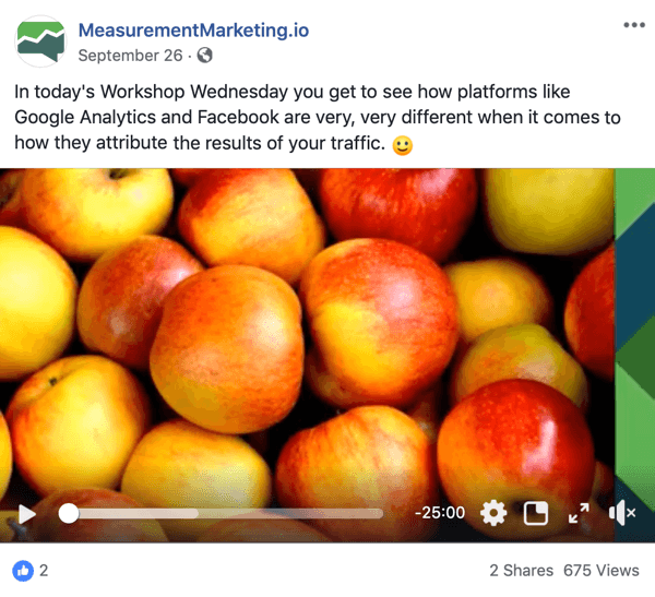 Ovo je snimka zaslona Facebook objave sa stranice MeasurementMarking.io. Objava također prikazuje videozapis koji promovira magnet olova srijedom u radionici Chrisa Mercera. Korisnici koji pogledaju ili kliknu videozapis možda su ispunili cilj podizanja svijesti.