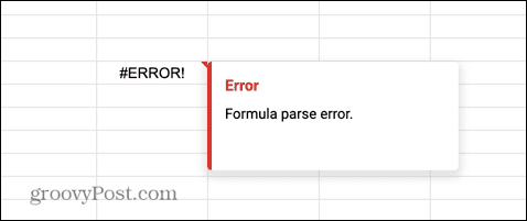pogreška raščlambe formule google tablica