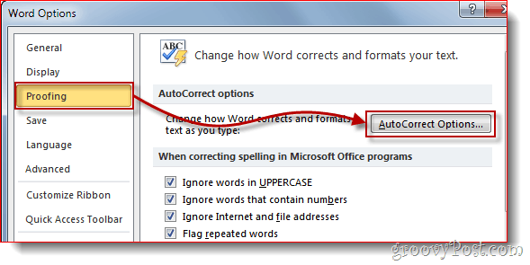 Word 2010 izbornik za provjeru