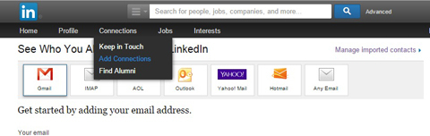 uvozi kontakte e-pošte na linkedin -