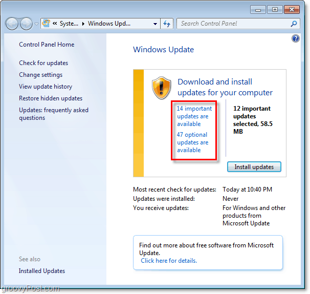 Windows 7 - Snimak stranice Windows Update