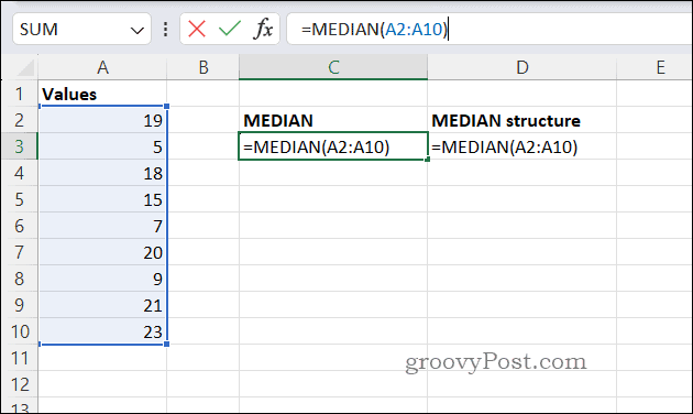 Primjer formule MEDIAN u Excelu