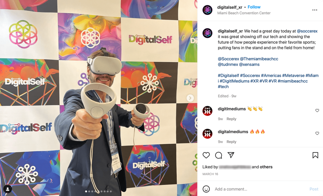 slika DigitalSelf Instagram objave sa fotografijom VR seta