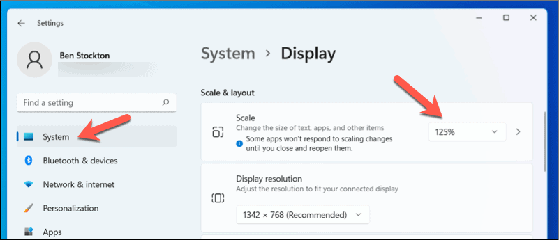 Promijenite skalu na Windows 11