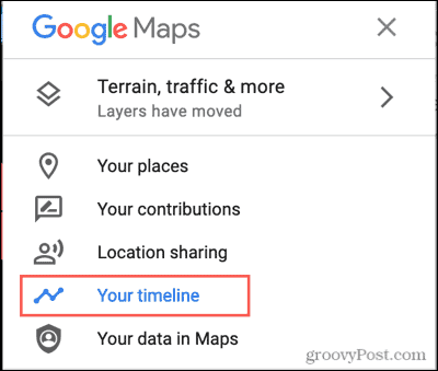 Izbornik Google Maps, vaša vremenska traka