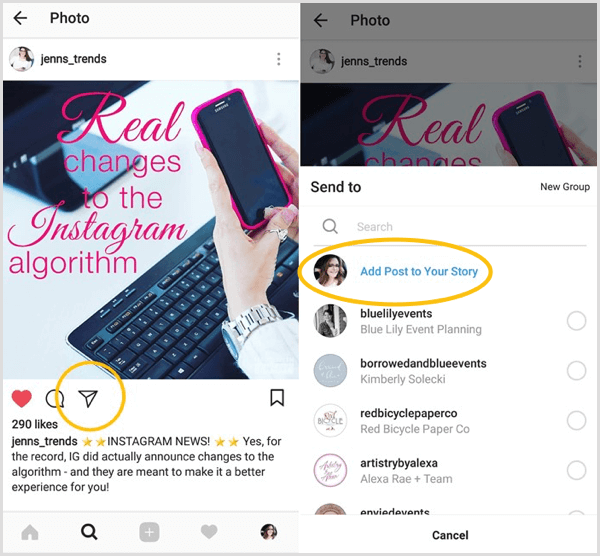 Potražite opciju Dodaj objavu u svoju priču da biste vidjeli imate li pristup funkciji ponovnog dijeljenja Instagrama.