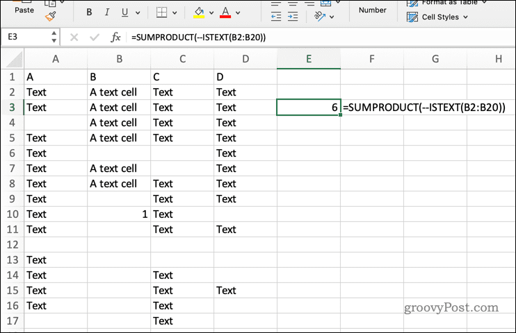 Korištenje SUMPRODUCT sa ISTEXT u Excelu