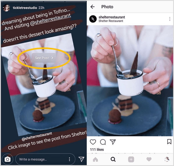 Dodirnite ponovno podijeljeni post na Instagramu, a zatim dodirnite gumb Pogledaj objavu da biste izravno prešli na izvorni post tog korisnika.