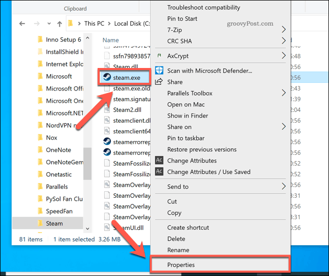 Pristup svojstvima Steama u programu Windows File Explorer
