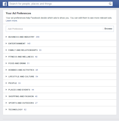 kategorije preferiranja facebook oglasa
