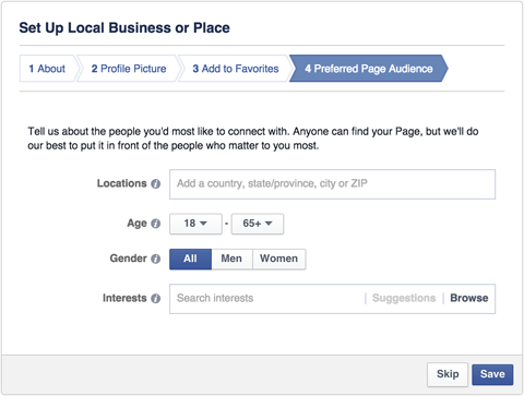 facebook lokalna poslovna stranica željena publika