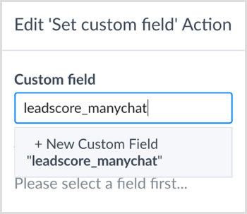 Unesite ime za stvaranje novog prilagođenog polja u ManyChat.