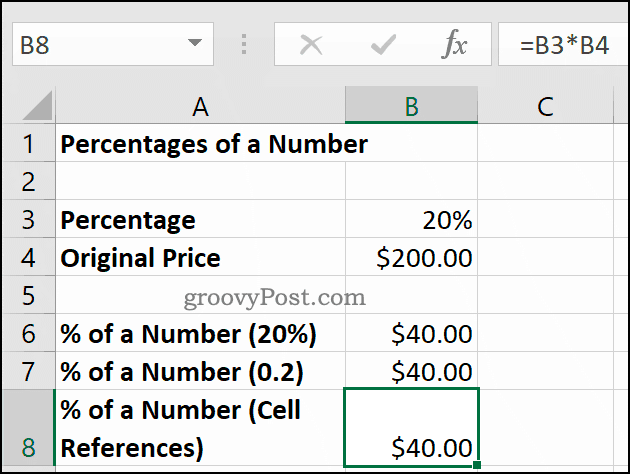 Postoci broja prikazani u programu Microsoft Excel
