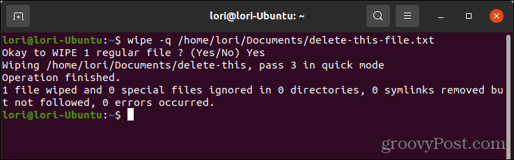 Sigurno izbrišite datoteku pomoću brisanja s Quick Mode u Linuxu