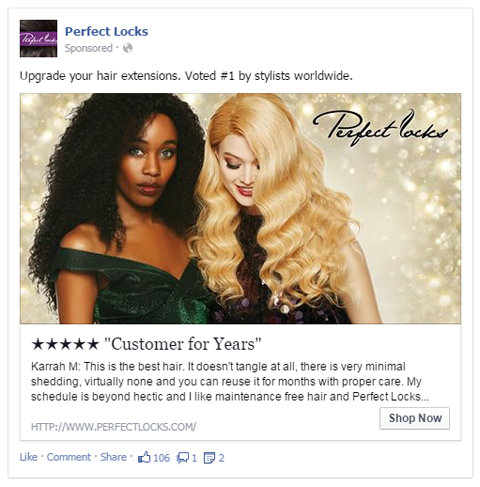 savršeni zaključava facebook oglas s korisničkom recenzijom