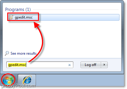 upišite gpedit.msc u programsku traku Windows 7, a to kako pristupiti uređivaču pravila lokalne grupe u prozoru 7