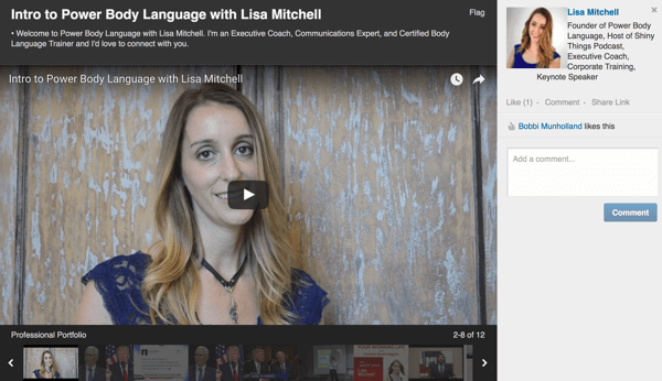 Kada kliknete za gledanje videozapisa na LinkedIn profilu, on se prikazuje u prikazu preko cijelog zaslona.