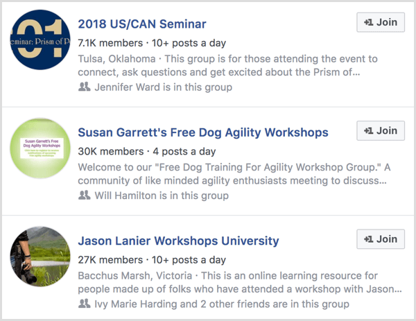 primjeri Facebook grupa za sudionike događaja