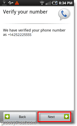 Google Voice na Android Mobile Config Verify Number