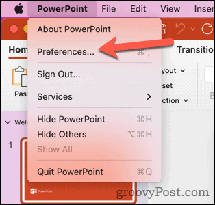Otvorite postavke Mac PowerPointa