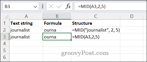 Korištenje funkcije MID u Excelu
