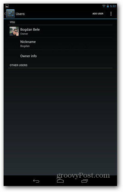 Korisnički računi Nexus 7 dodaju korisnika