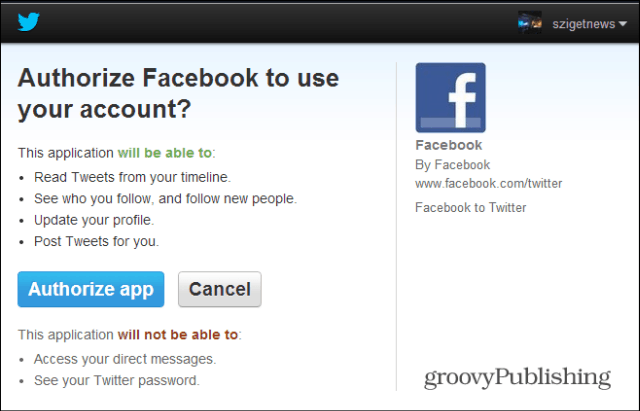 Facebook to Twitter autorizirati
