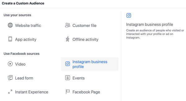Kako strateški rasti svoj Instagram slijedeći, korak 3, odaberite izvornu opciju Instagram poslovnog profila