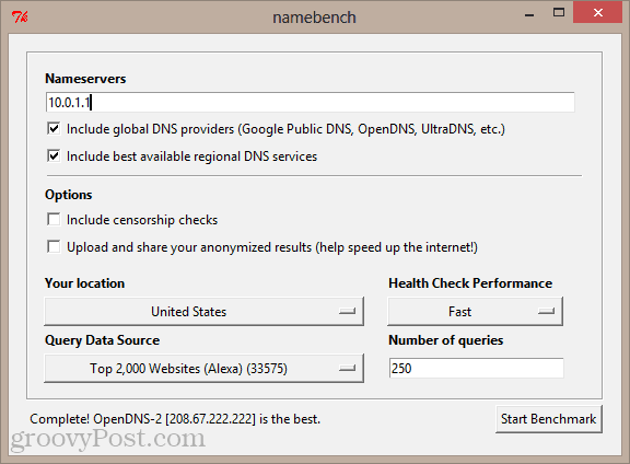 namebench GUI u sustavu Windows 8