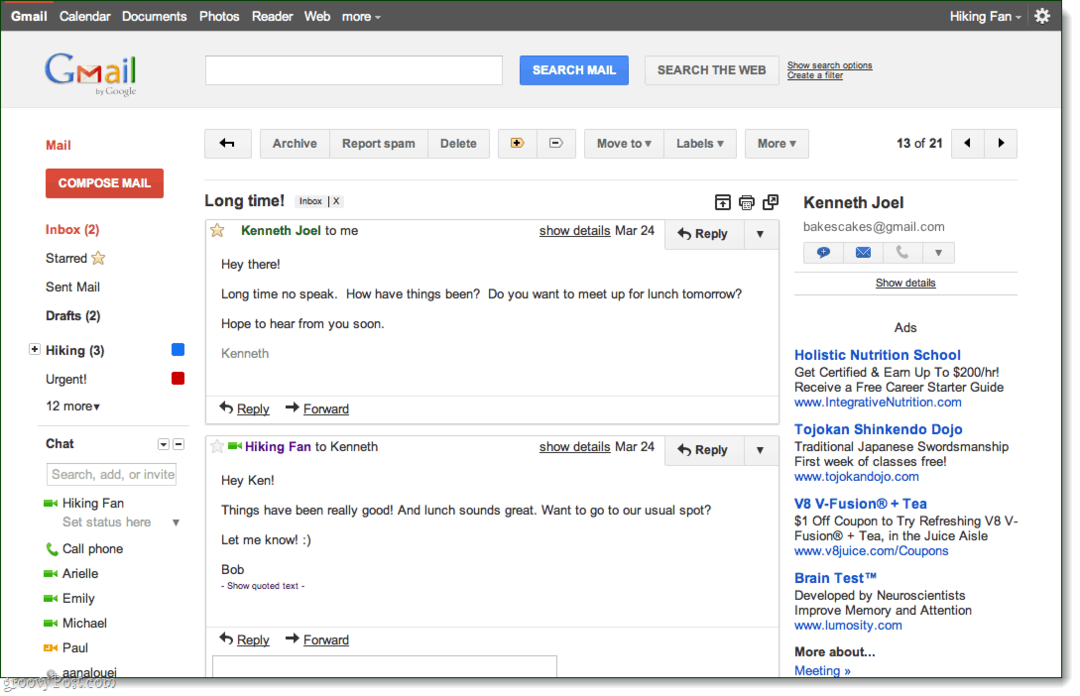 Tema razgovora za Gmail pregled