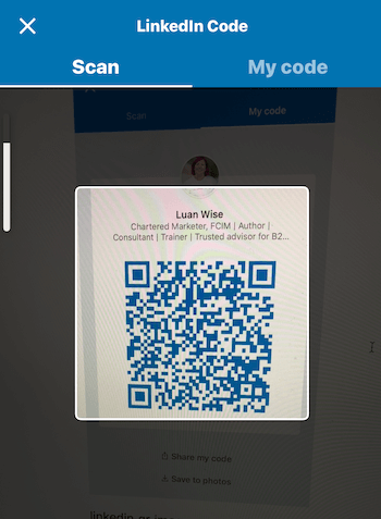 Zaslon koda u mobilnoj aplikaciji LinkedIn